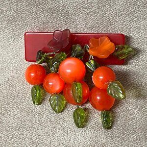 Original Bakelite &Czech glass Dangle  Cheeries Brooch/Pin ca 1930s